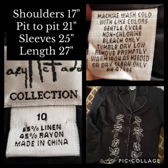 MARY MCFADDEN EMBROIDERED BLACK BLAZER 10 - Picture 8 of 8